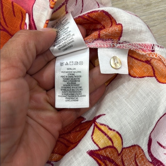 RACHEL ROY Size XS Floral Blouse Pink, Orange, White | 100% Linen | Shirt Collar - Picture 9 of 12
